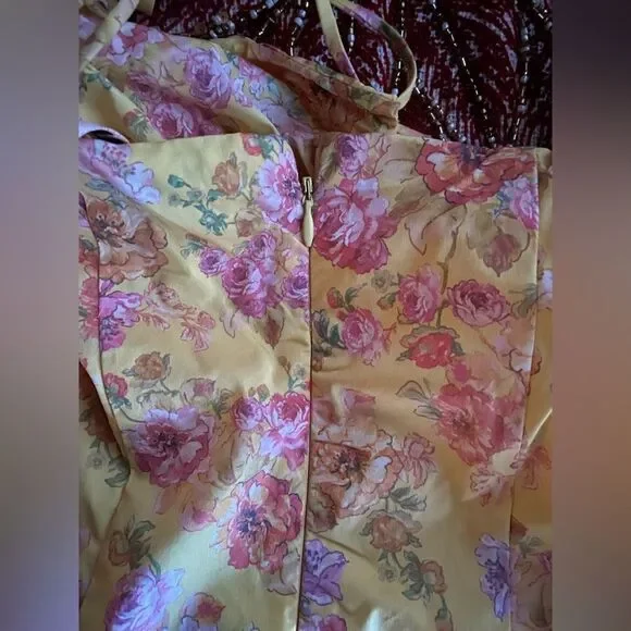 House of CB Maxi Dress Sz XS Yellow Floral Felizia Butter Print Puff Selene NEW
